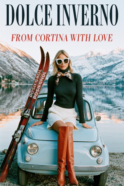 Frau mit Skiern am See Poster