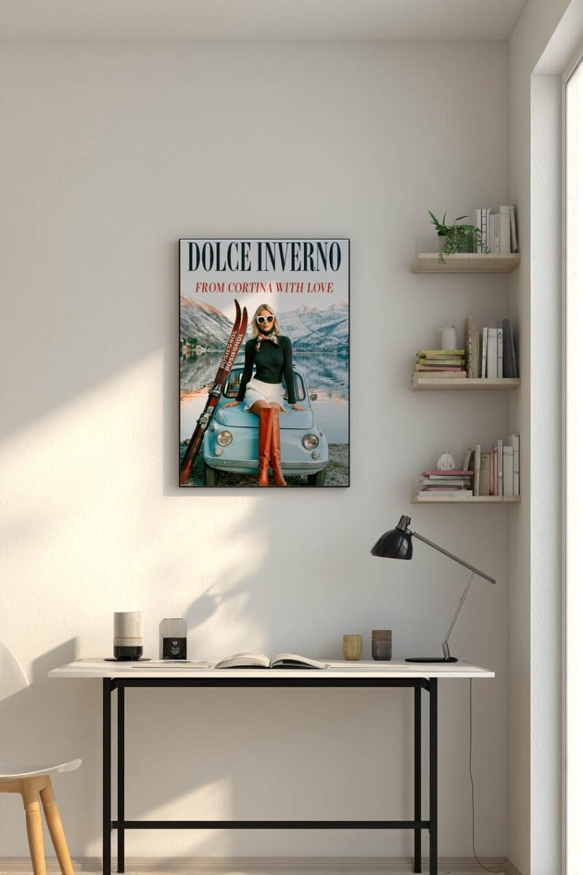 Fotografie Poster Frau Skier See Berg winter