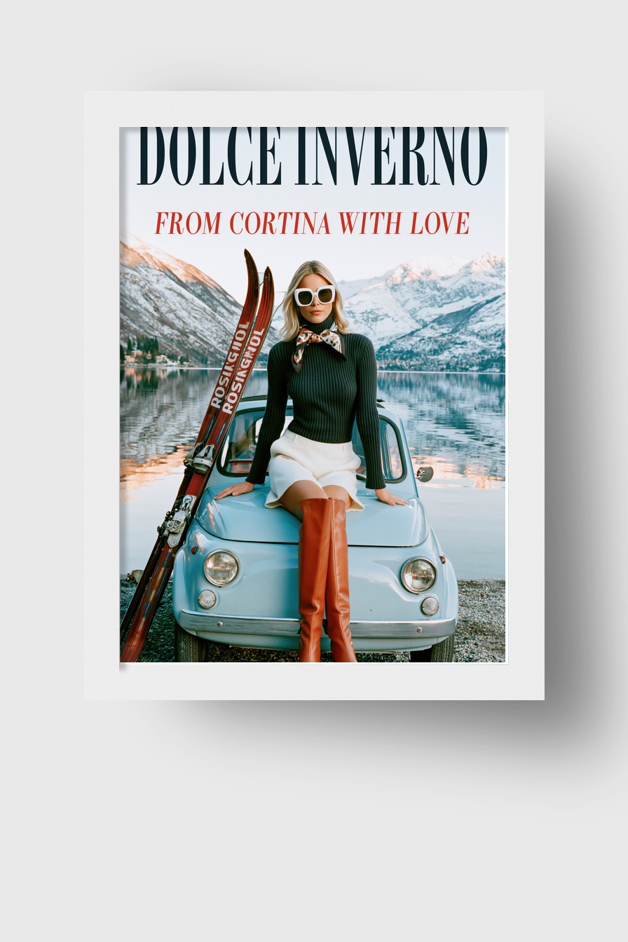Fotografie Poster Frau Skier See Berg winter