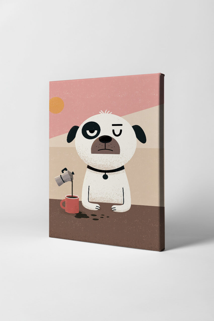 Illustration Poster Hund Kaffee rot minimalistisch