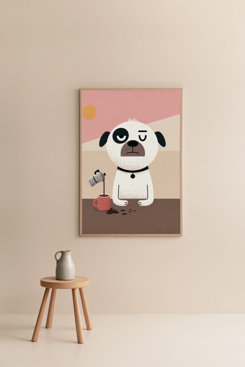 Illustration Poster Hund Kaffee rot minimalistisch