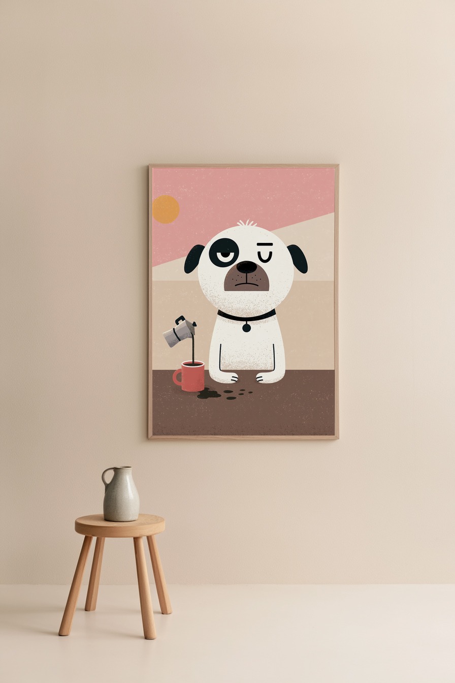 Illustration Poster Hund Kaffee rot minimalistisch