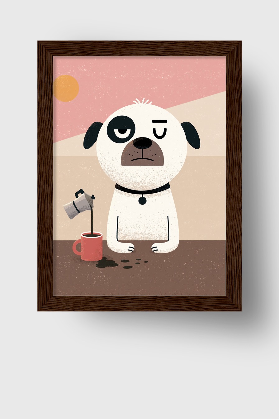 Illustration Poster Hund Kaffee rot minimalistisch