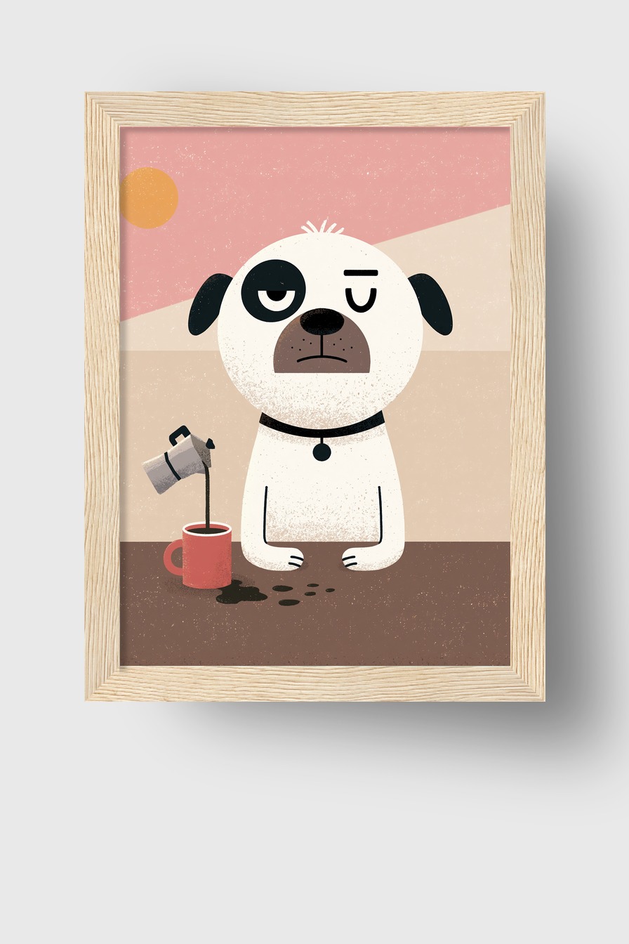Illustration Poster Hund Kaffee rot minimalistisch
