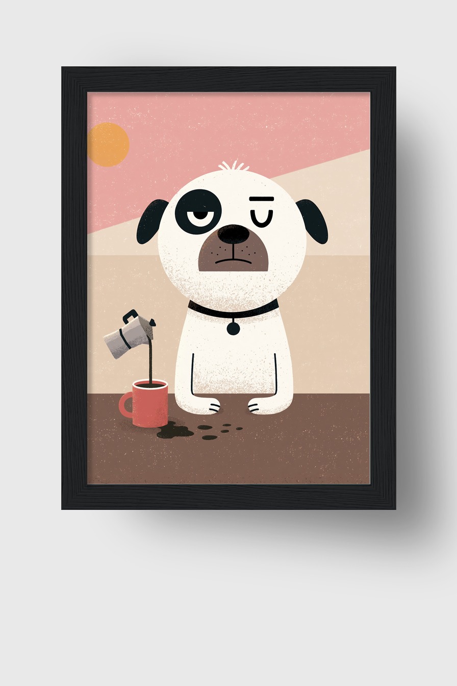 Illustration Poster Hund Kaffee rot minimalistisch
