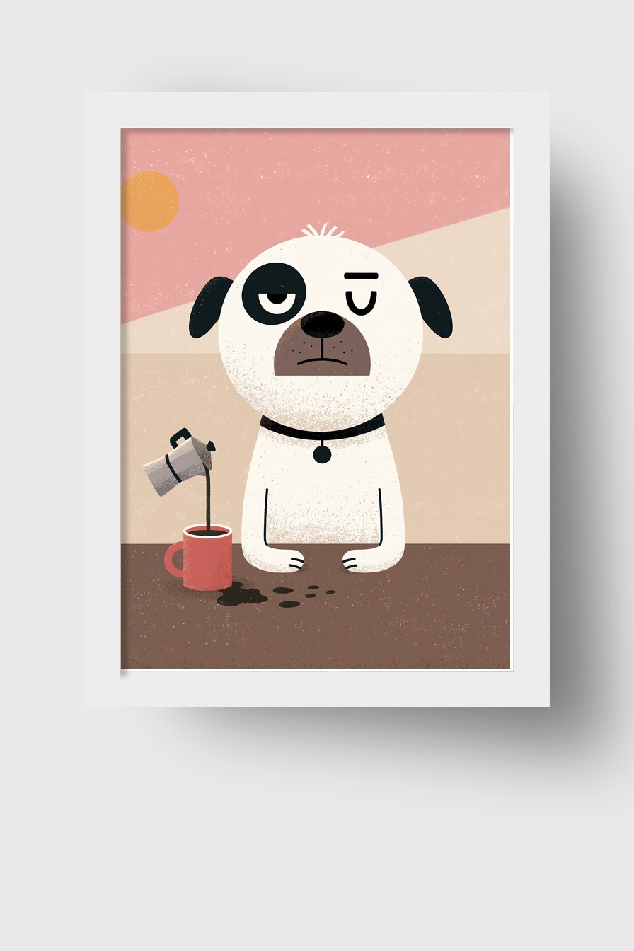 Illustration Poster Hund Kaffee rot minimalistisch
