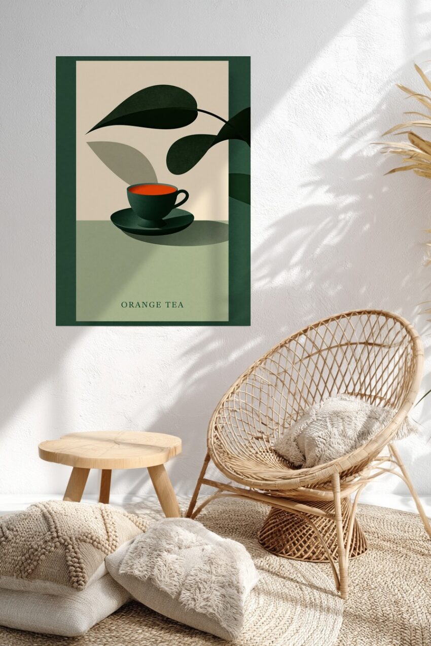 Illustration Poster Tee Tasse orange minimalistisch grün