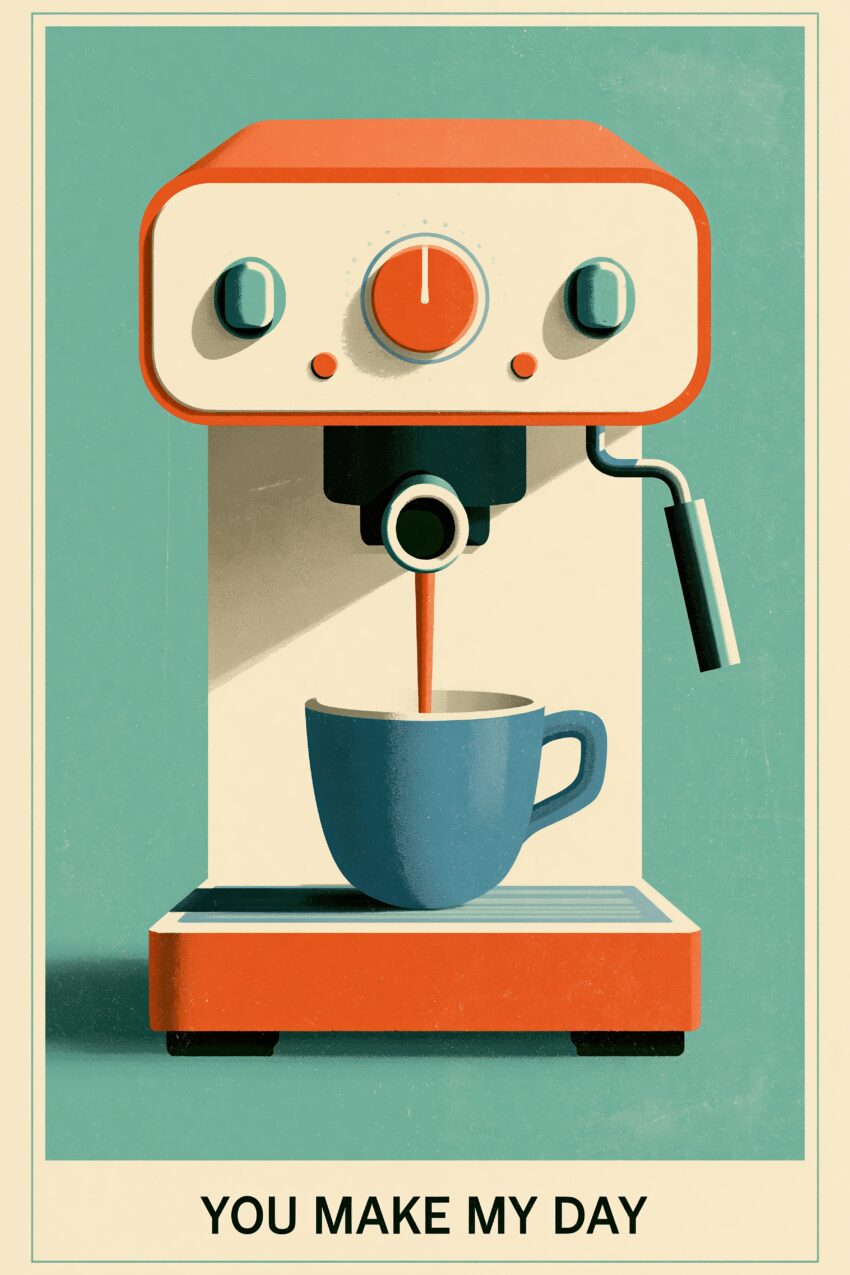 Illustration Poster Espressomaschine rot weiß minimalistisch