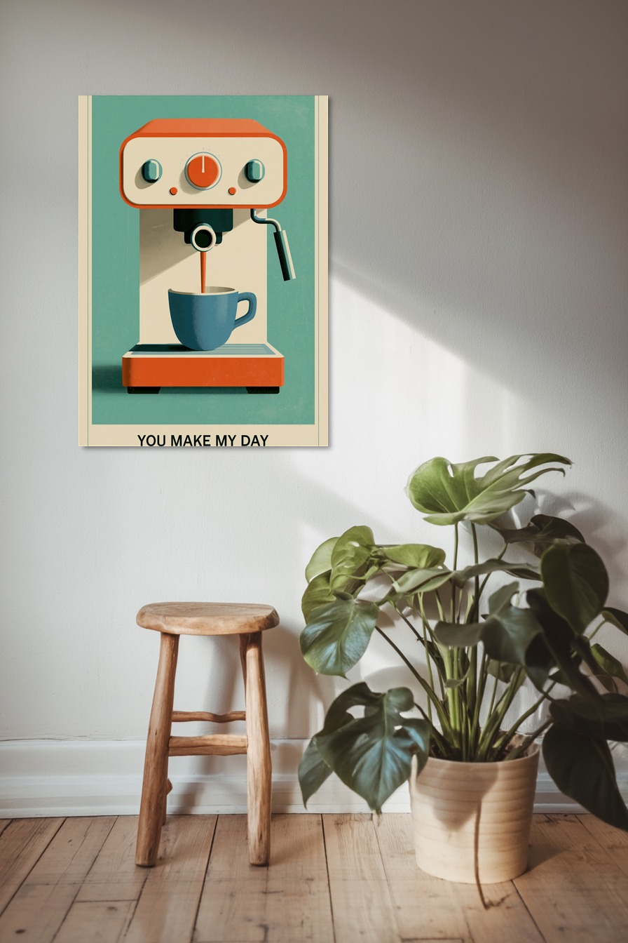 Illustration Poster Espressomaschine rot weiß minimalistisch