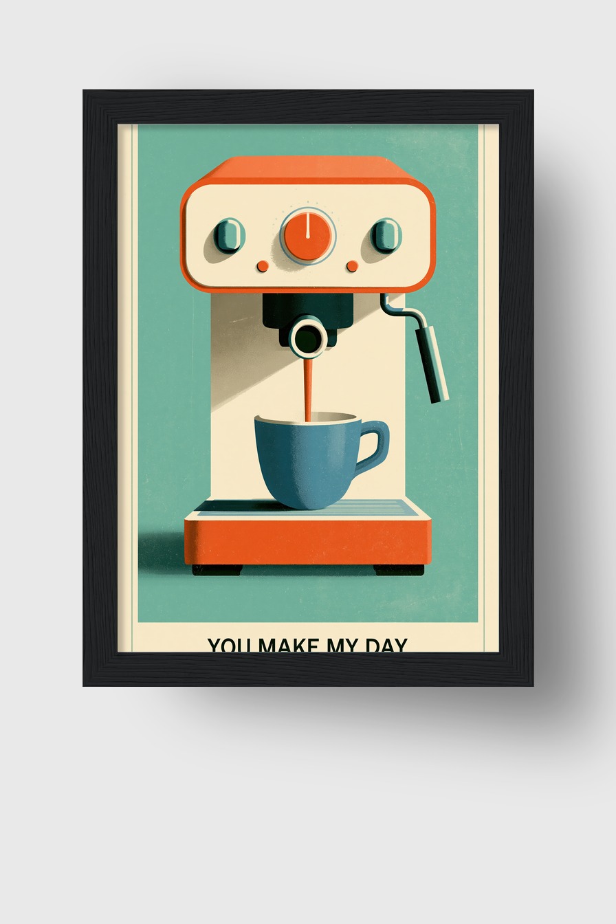 Illustration Poster Espressomaschine rot weiß minimalistisch