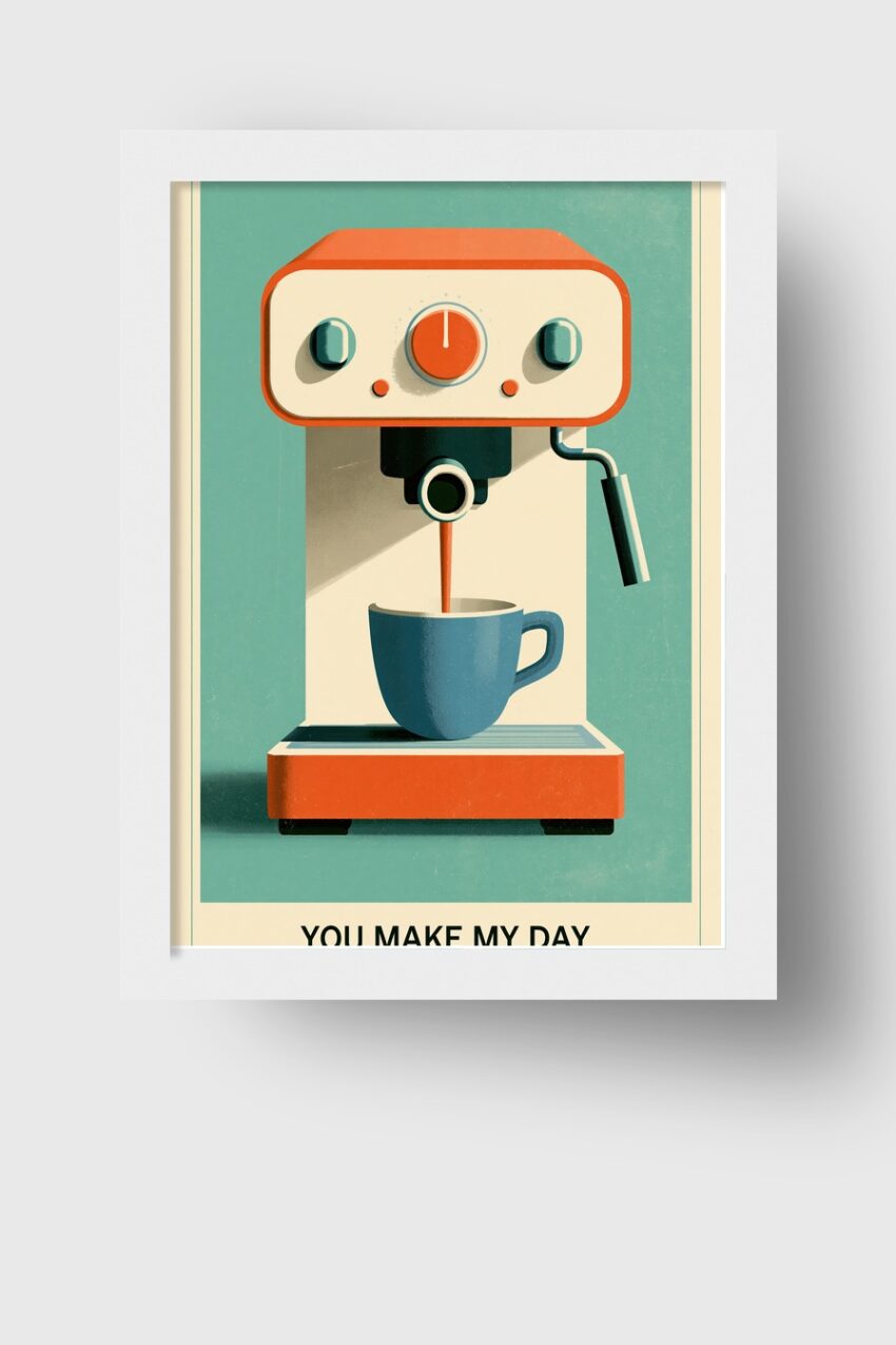 Illustration Poster Espressomaschine rot weiß minimalistisch