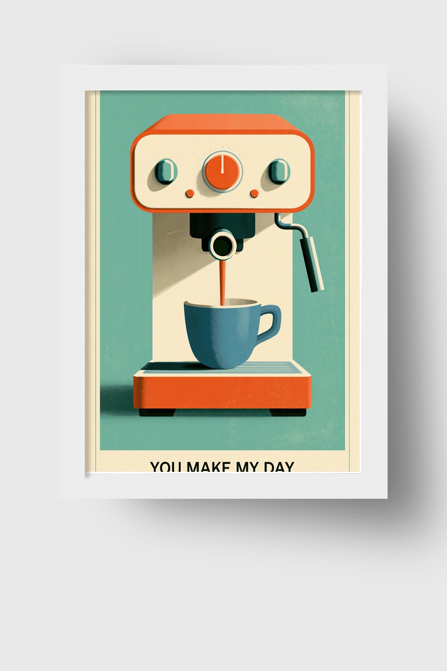 Illustration Poster Espressomaschine rot weiß minimalistisch