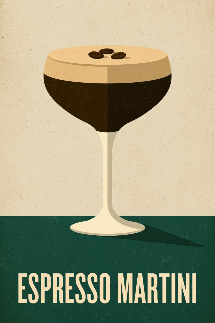 Illustration Poster Espresso Martini Cocktail Glas braun beige