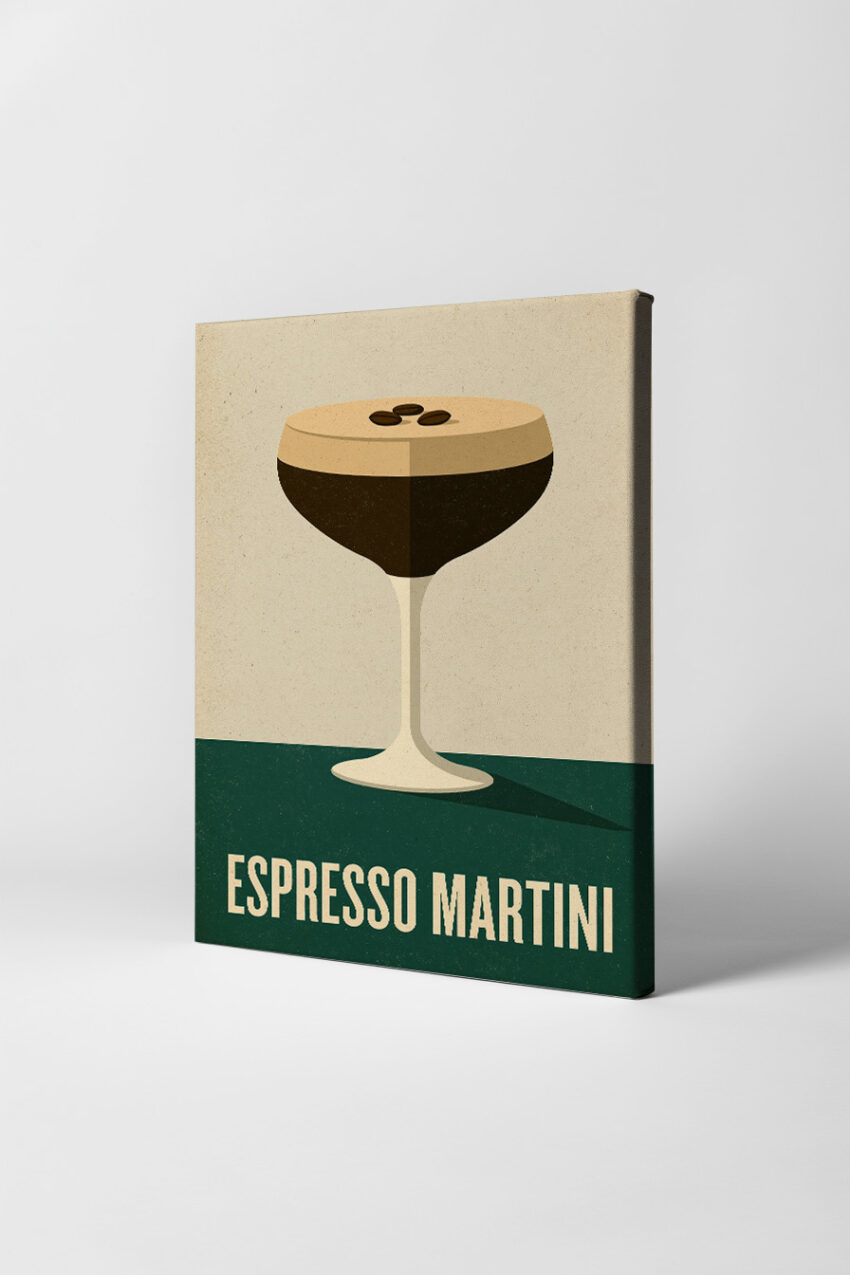 Illustration Poster Espresso Martini Cocktail Glas braun beige
