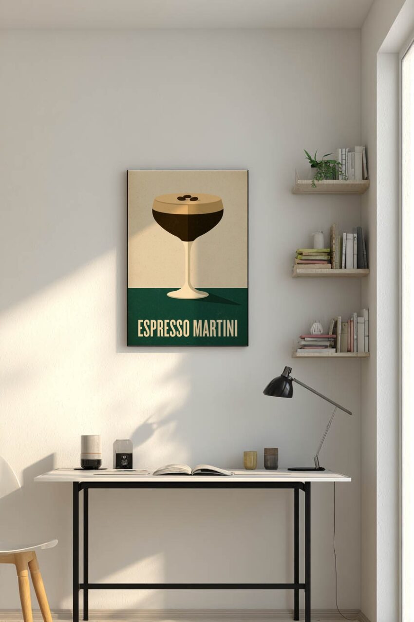 Illustration Poster Espresso Martini Cocktail Glas braun beige