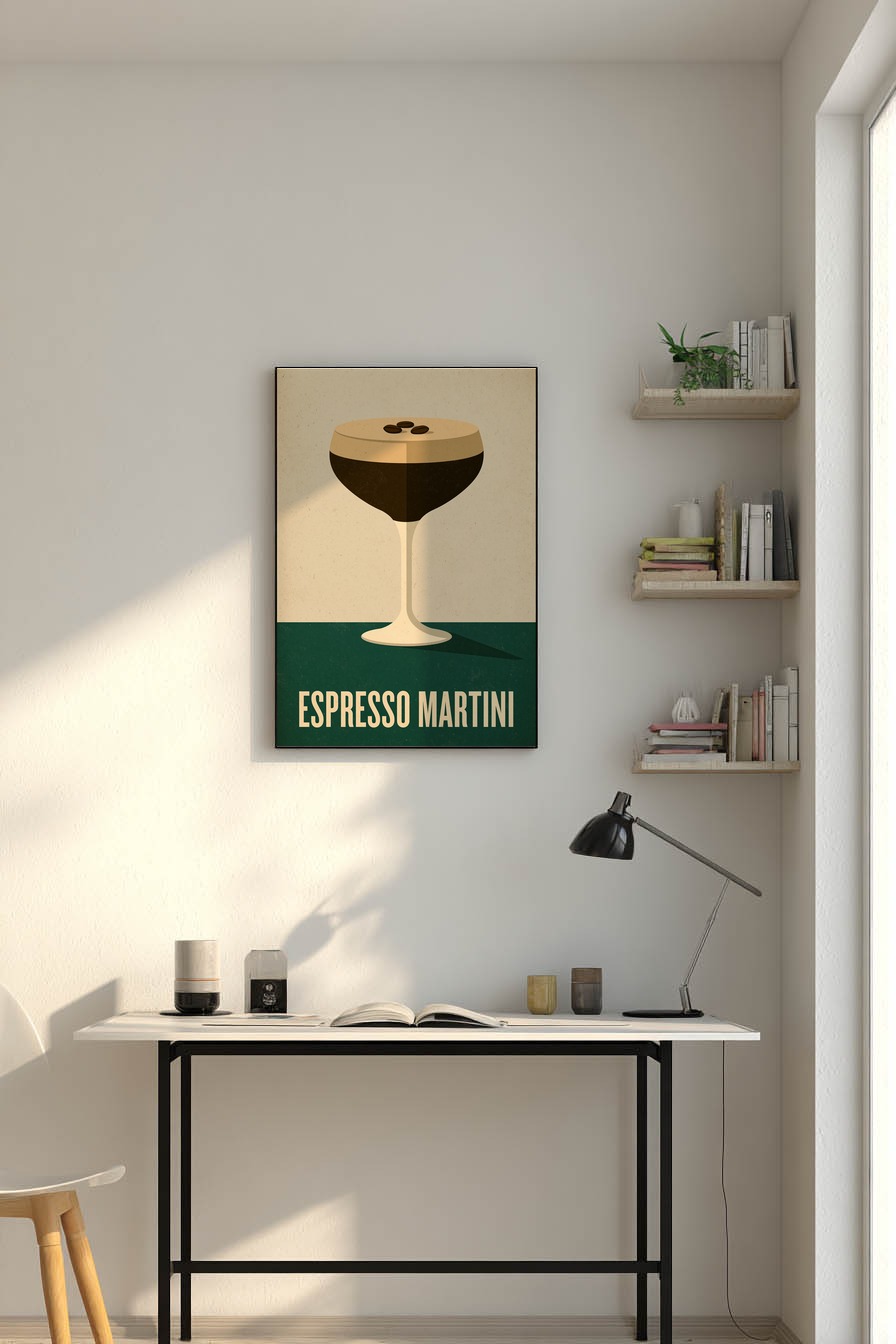 Illustration Poster Espresso Martini Cocktail Glas braun beige