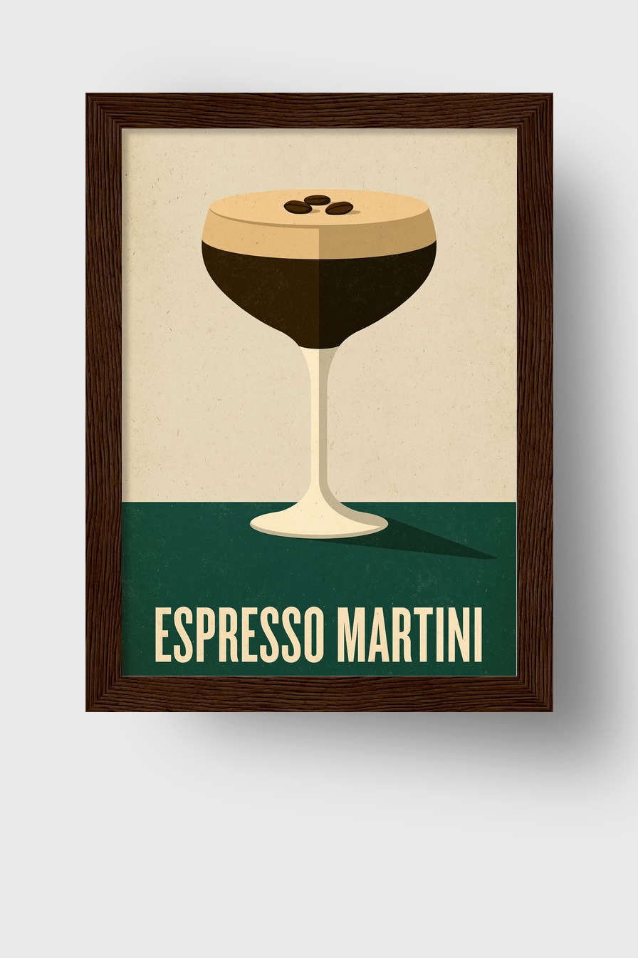 Illustration Poster Espresso Martini Cocktail Glas braun beige