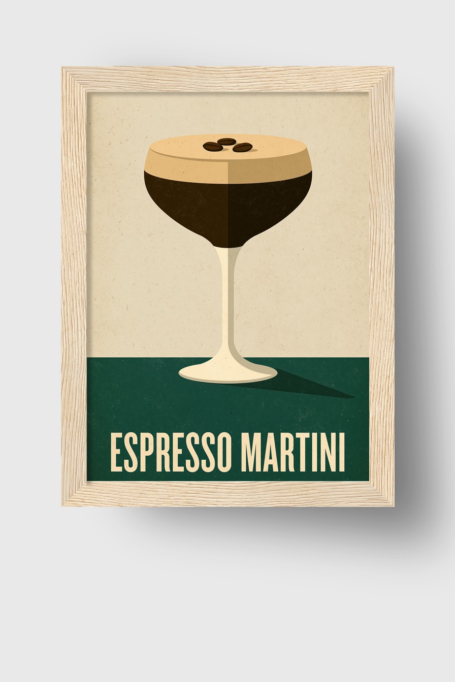 Illustration Poster Espresso Martini Cocktail Glas braun beige