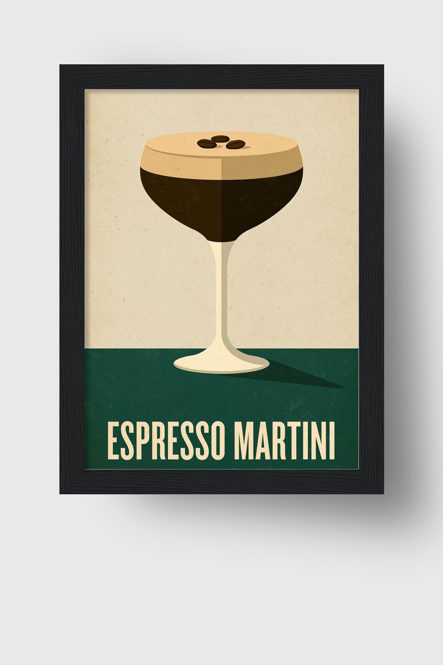 Illustration Poster Espresso Martini Cocktail Glas braun beige