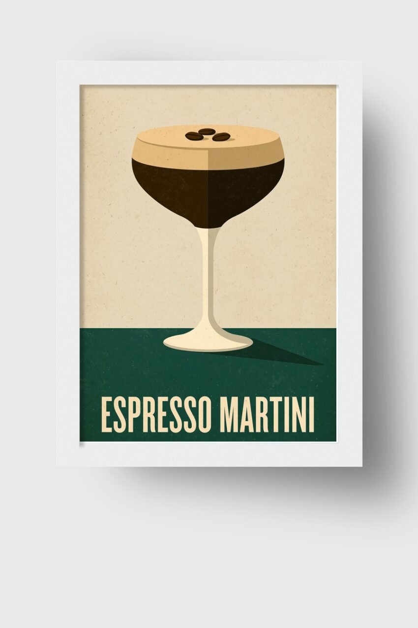 Illustration Poster Espresso Martini Cocktail Glas braun beige