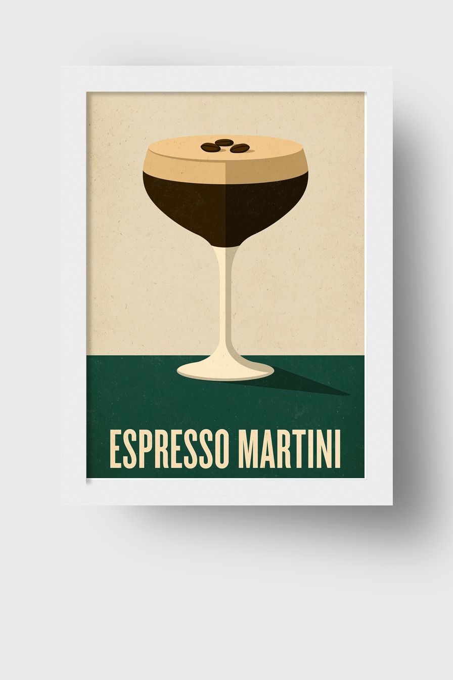 Illustration Poster Espresso Martini Cocktail Glas braun beige