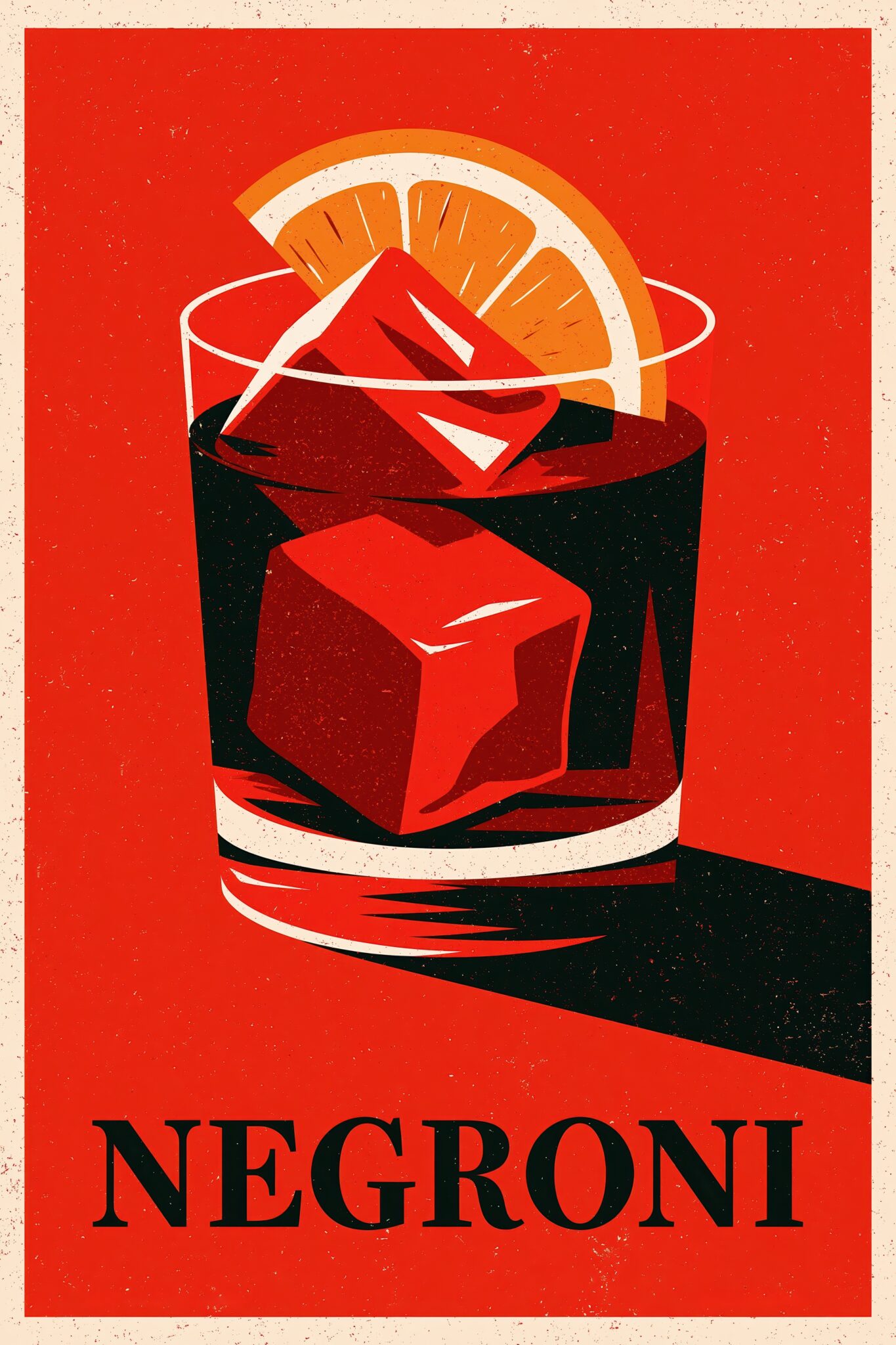 Grafik Poster Negroni Glas Orangenscheibe rot schwarz