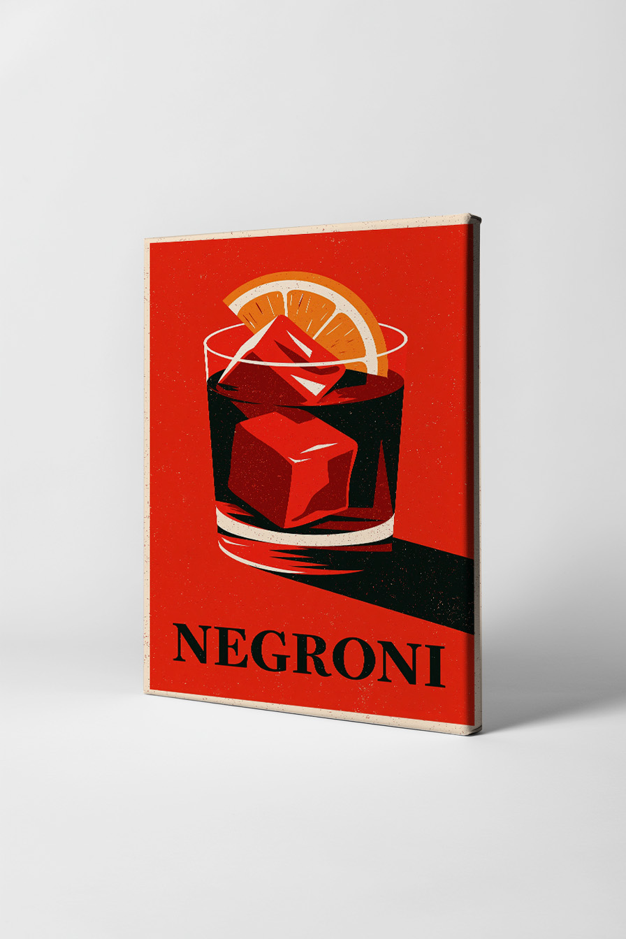 Grafik Poster Negroni Glas Orangenscheibe rot schwarz