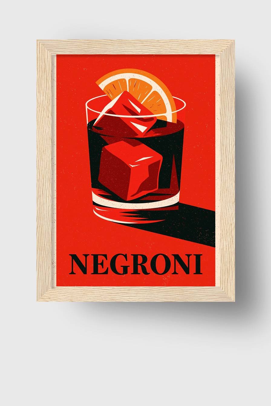 Grafik Poster Negroni Glas Orangenscheibe rot schwarz