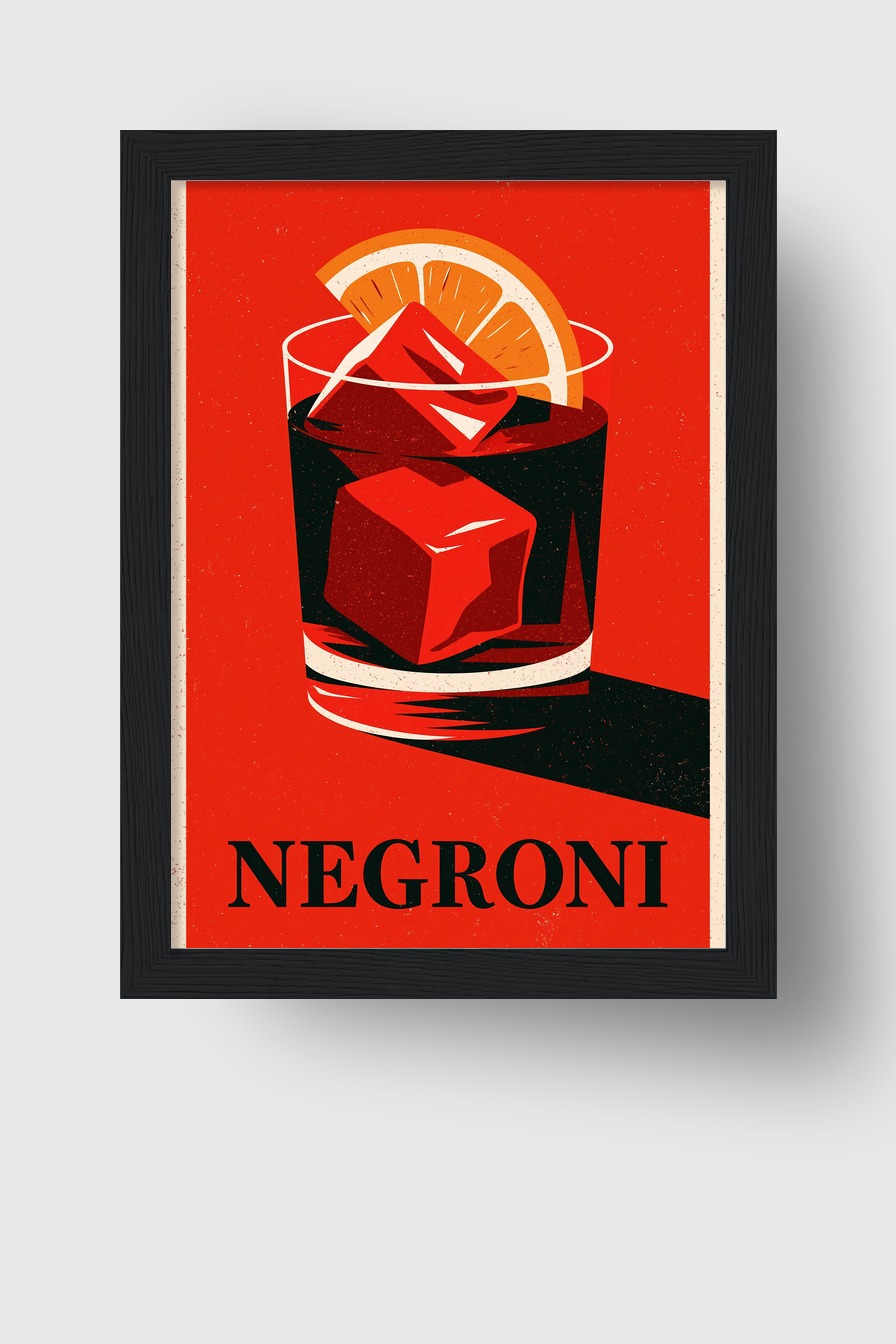 Grafik Poster Negroni Glas Orangenscheibe rot schwarz