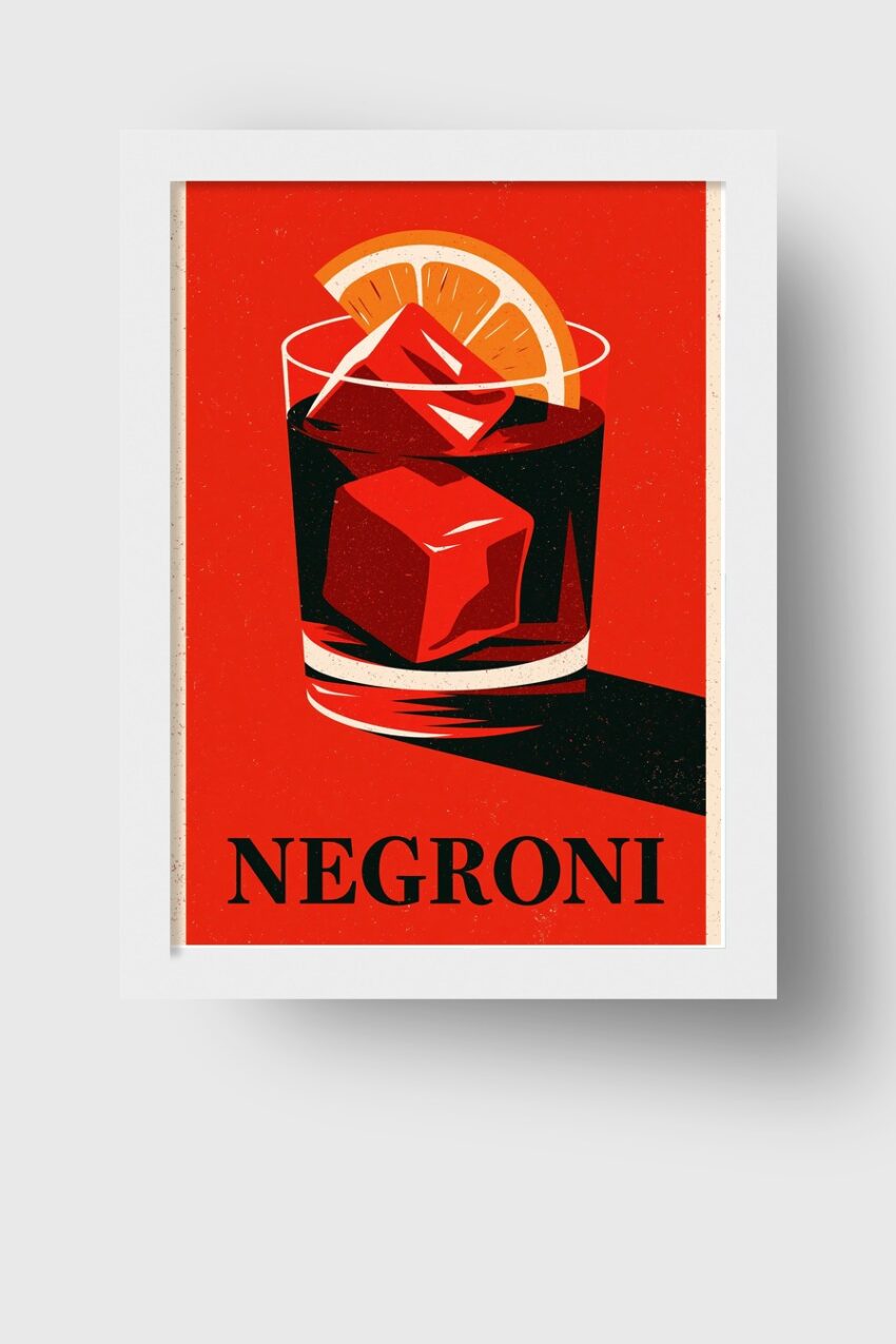 Grafik Poster Negroni Glas Orangenscheibe rot schwarz