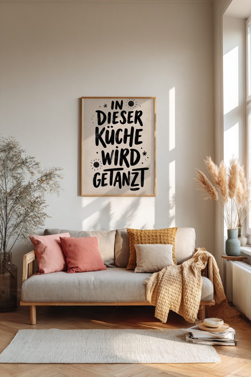 Illustration Poster Küche Schrift schwarz weiß minimalistisch