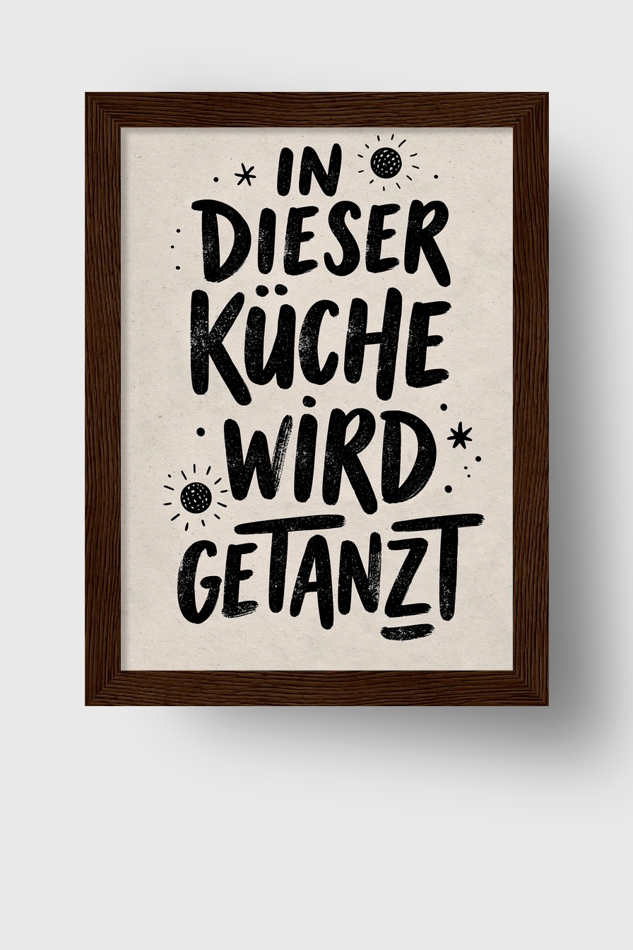 Illustration Poster Küche Schrift schwarz weiß minimalistisch
