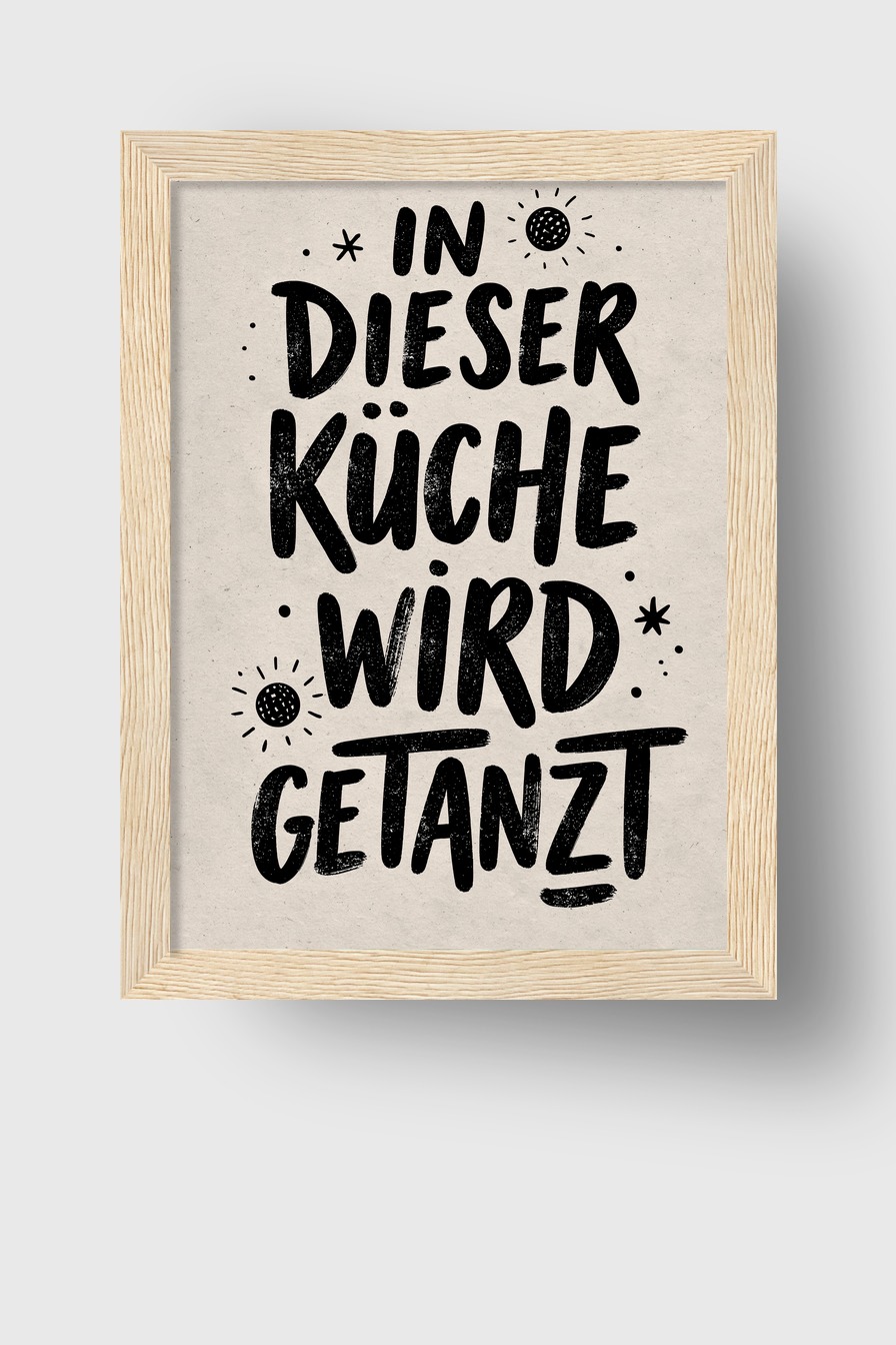 Illustration Poster Küche Schrift schwarz weiß minimalistisch