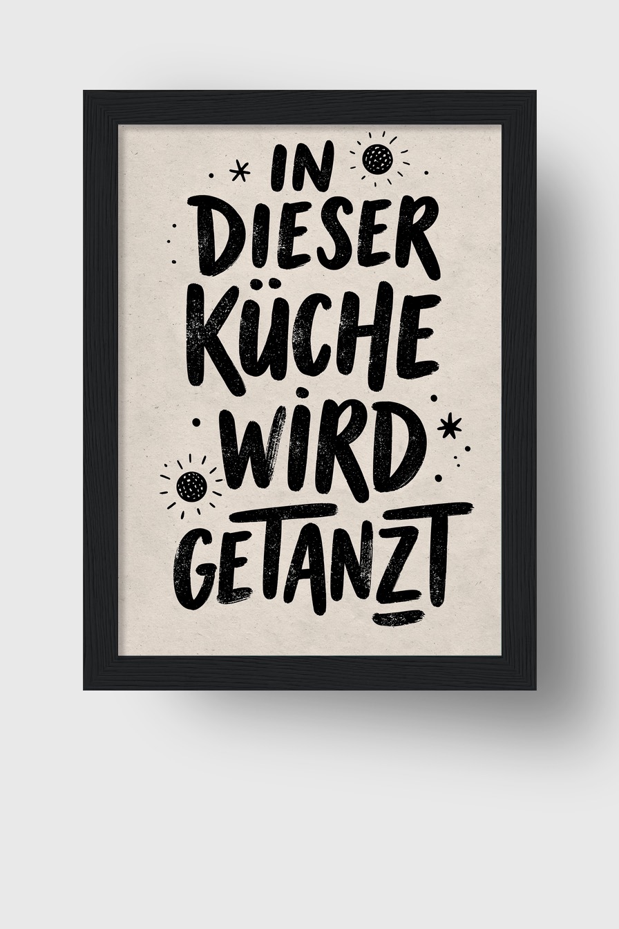Illustration Poster Küche Schrift schwarz weiß minimalistisch