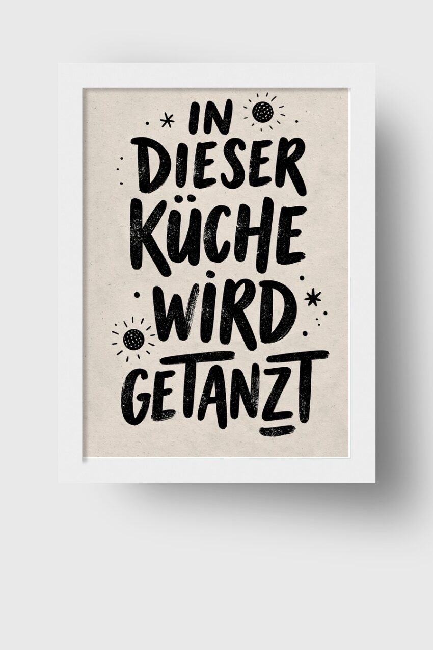Illustration Poster Küche Schrift schwarz weiß minimalistisch