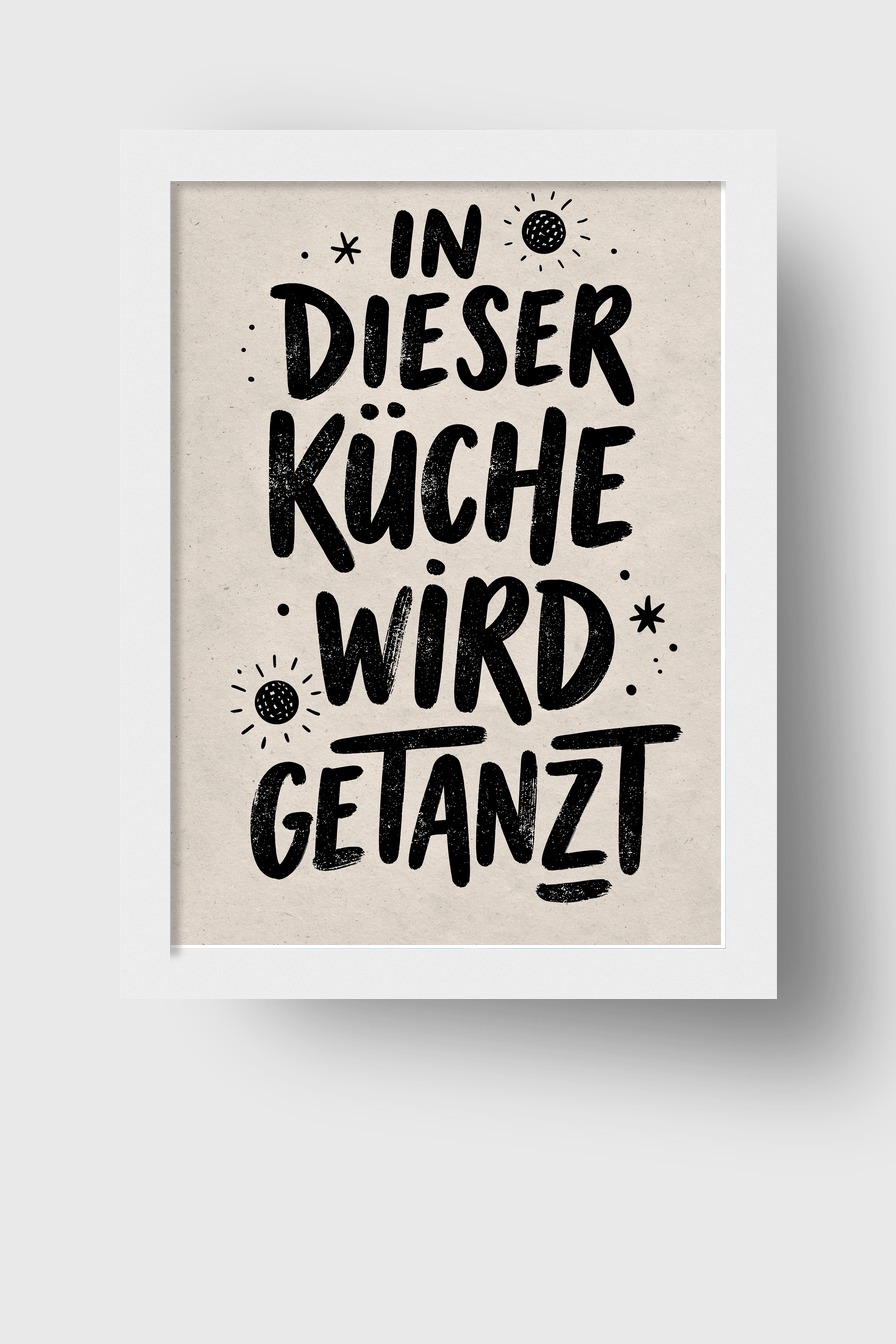 Illustration Poster Küche Schrift schwarz weiß minimalistisch