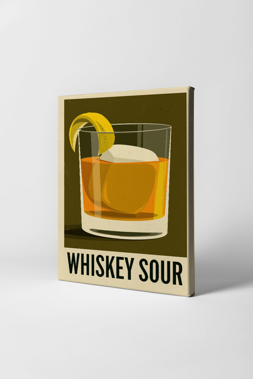 Illustration Poster Whiskey Glas Eiswürfel Zitrone warm orange