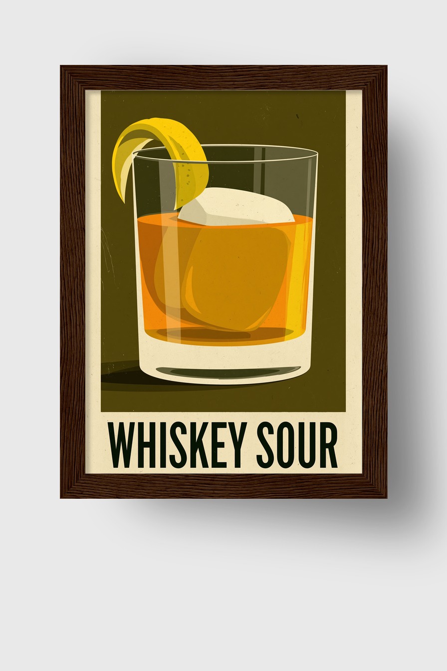 Illustration Poster Whiskey Glas Eiswürfel Zitrone warm orange