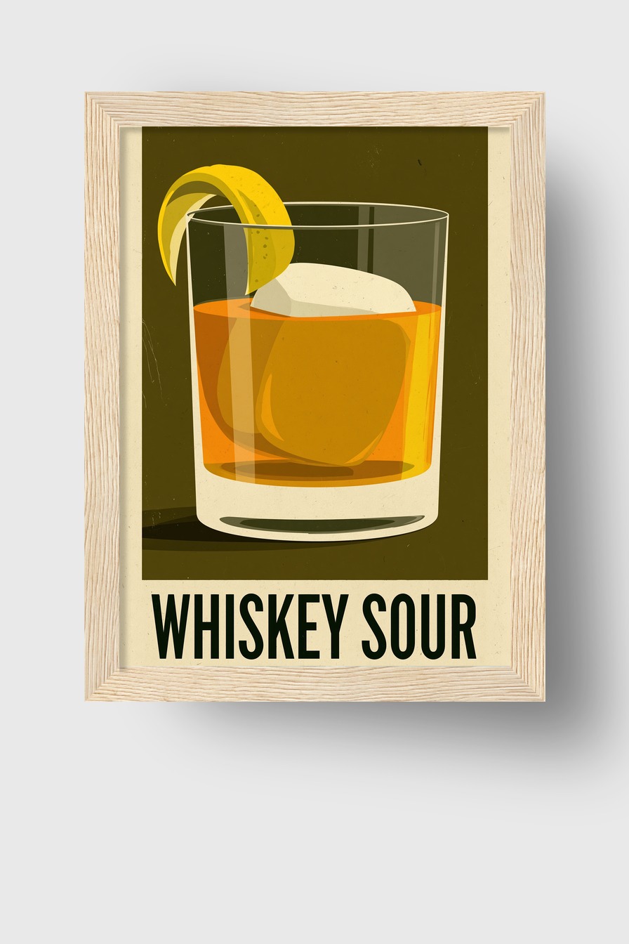 Illustration Poster Whiskey Glas Eiswürfel Zitrone warm orange