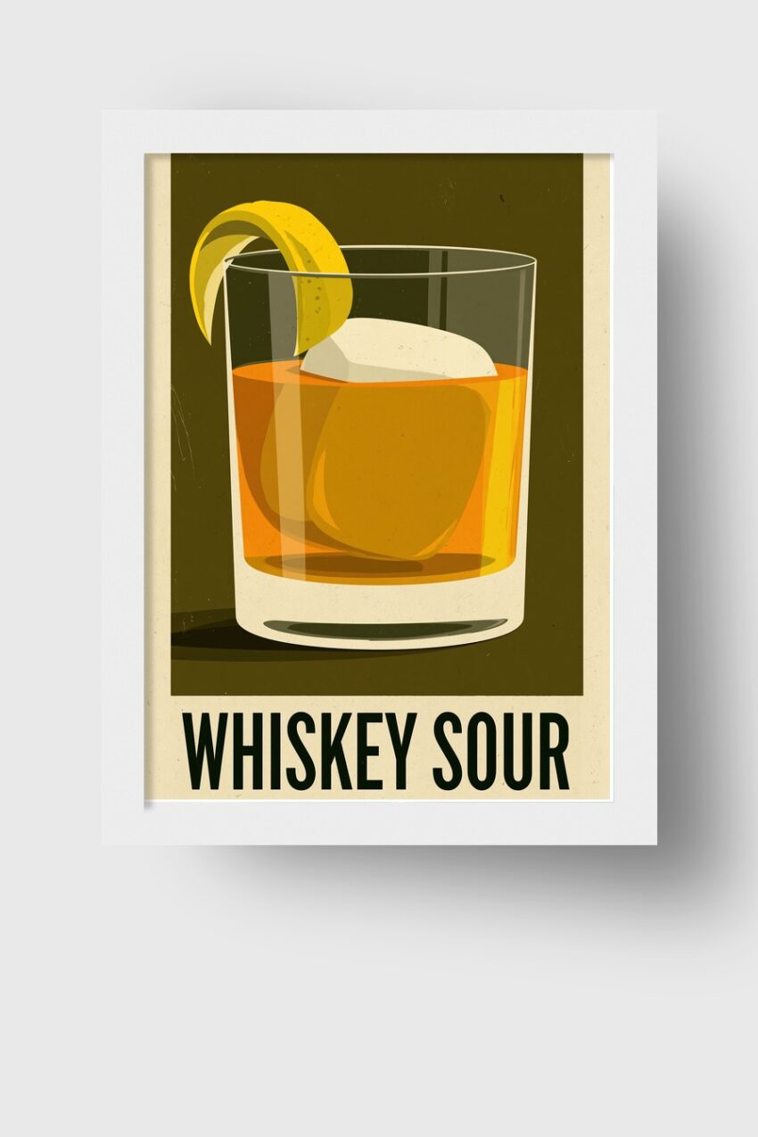 Illustration Poster Whiskey Glas Eiswürfel Zitrone warm orange