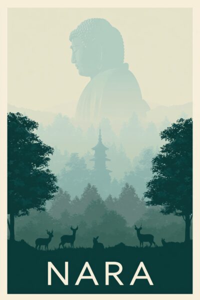 Buddha im Wald Nebel Poster