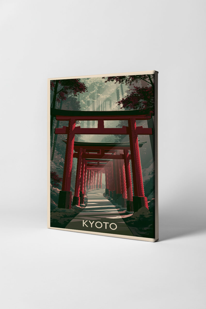 Grafik Poster Torii Reihen rot Wald Licht