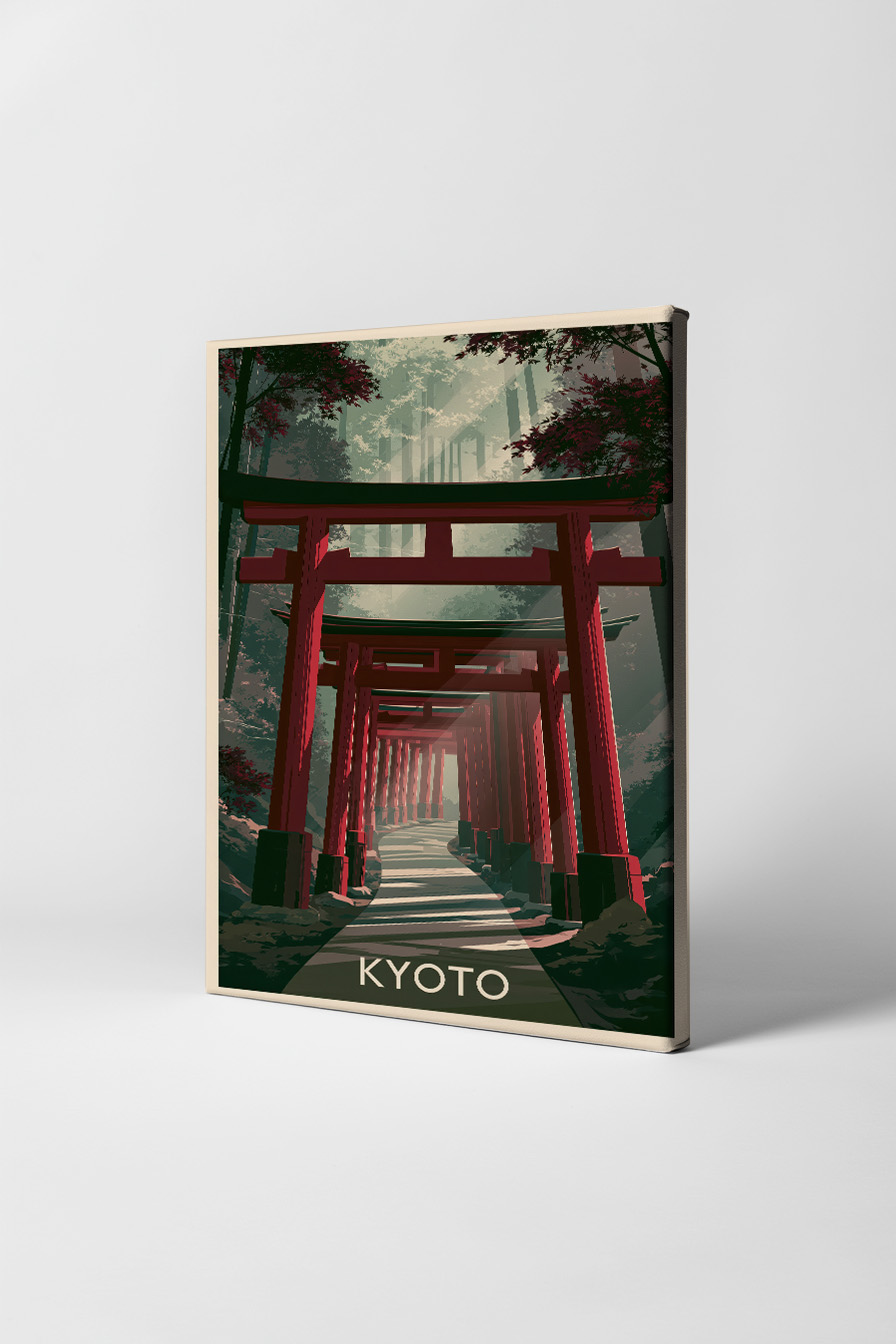 Grafik Poster Torii Reihen rot Wald Licht