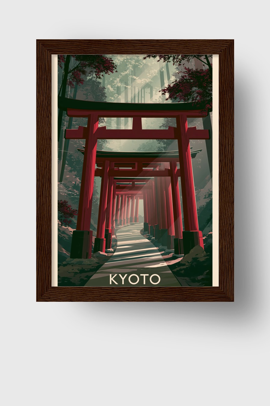 Grafik Poster Torii Reihen rot Wald Licht