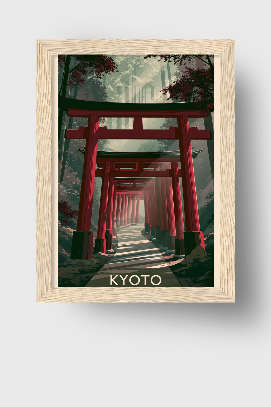 Grafik Poster Torii Reihen rot Wald Licht