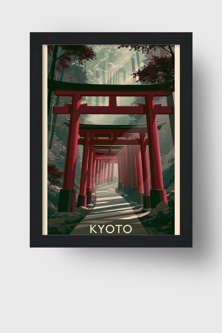 Grafik Poster Torii Reihen rot Wald Licht