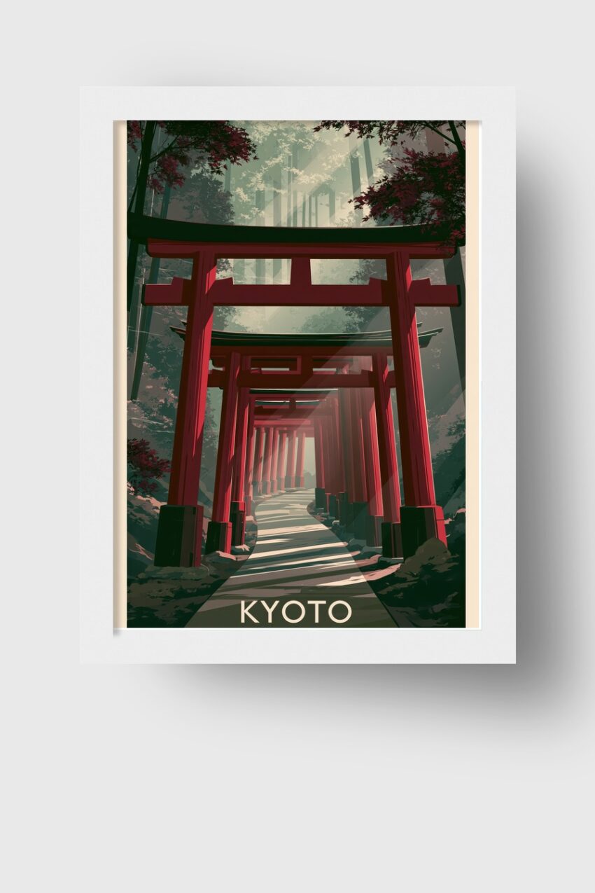Grafik Poster Torii Reihen rot Wald Licht