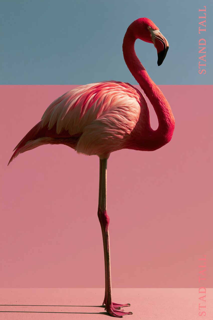 Fotografie Poster Flamingo stehend rosa minimalistisch