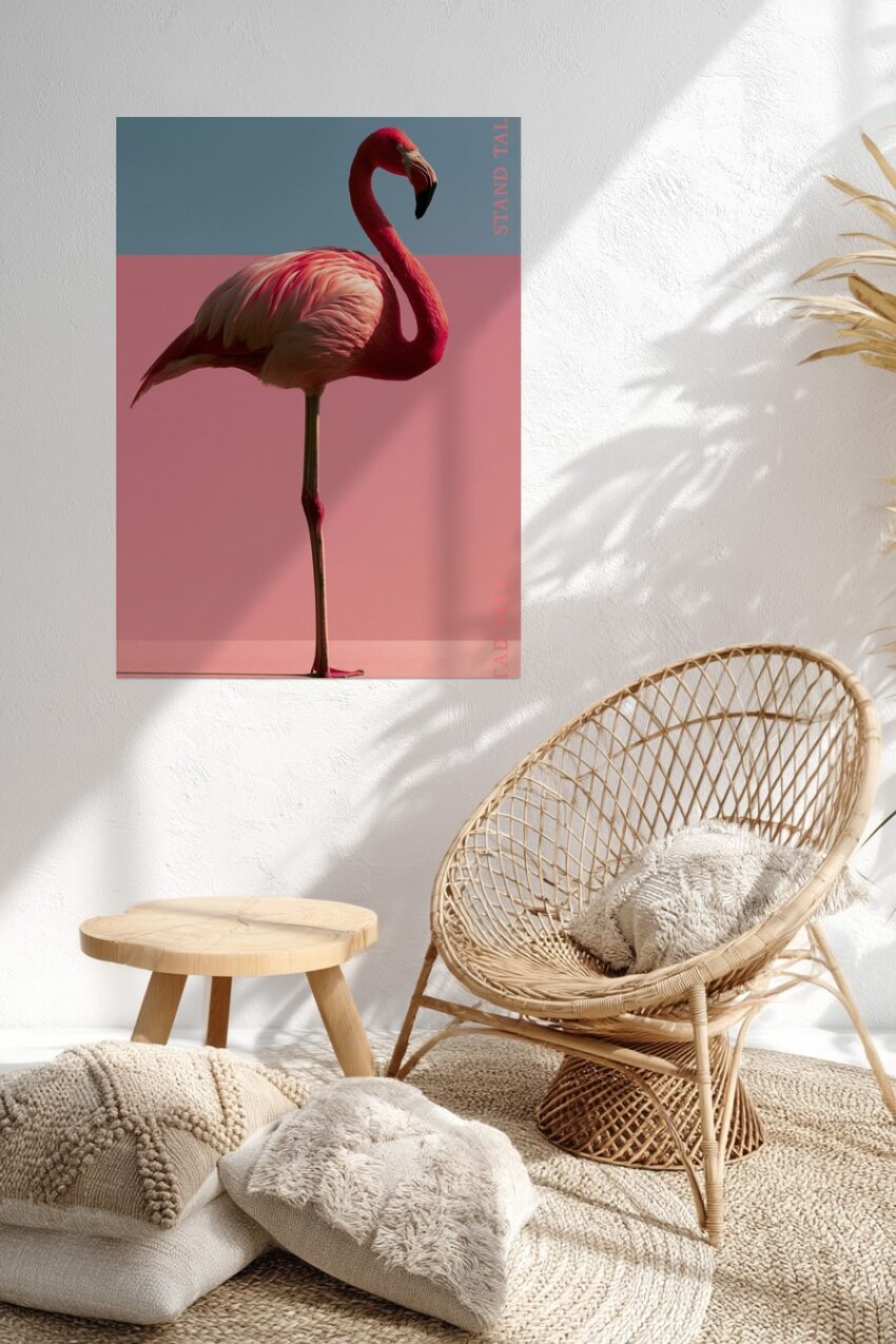 Fotografie Poster Flamingo stehend rosa minimalistisch