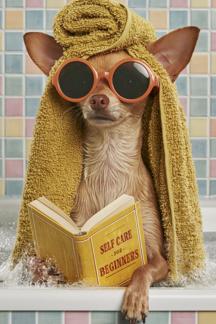 Fotografie Poster Chihuahua Badewanne Sonnenbrille gelb
